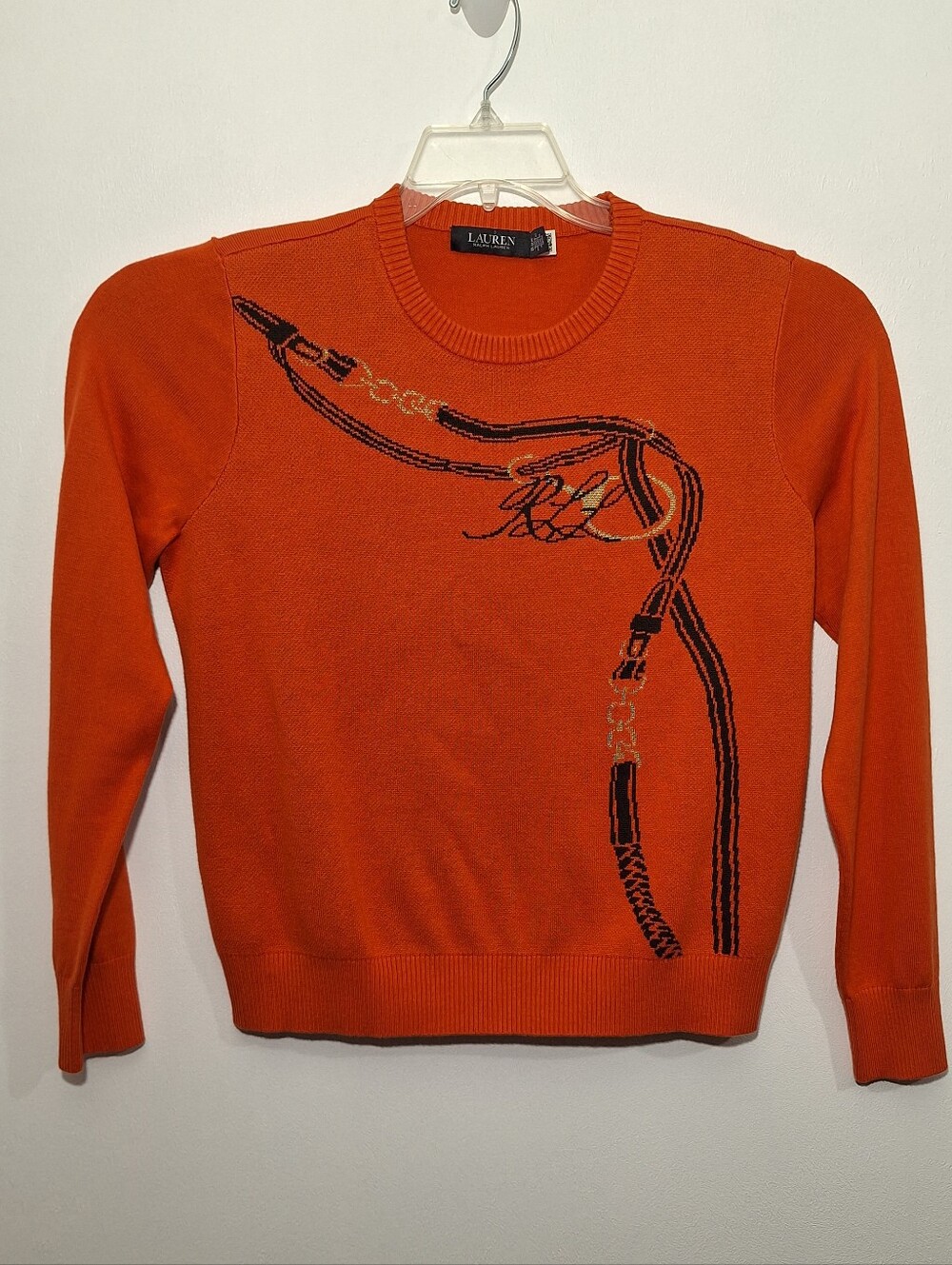 Lauren Ralph Lauren Womens Orange Cotton Blend Crewneck Pullover Sweater Size XL
